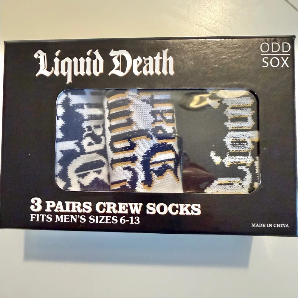 ODD SOX 3 PK Liquid Death Crew Socks sizes 6-13 NWT